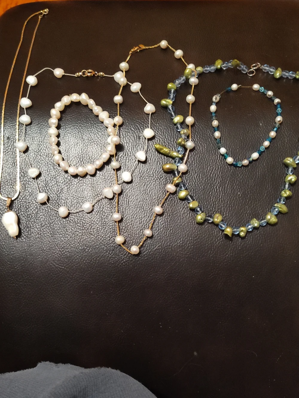 Freshwater Pearl and Green Bead Necklace Set - Women Jewelry - Picture 1 of 5